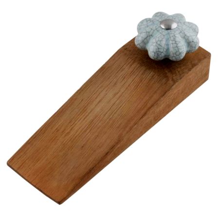 Baby Blue Crackle Wooden Door Stopper